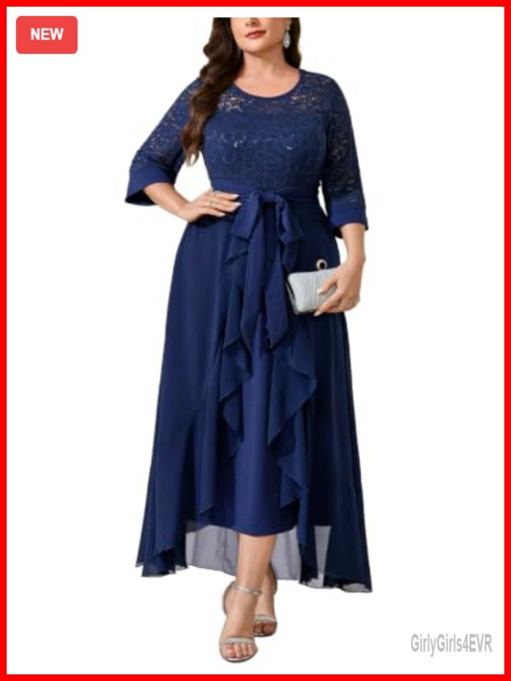 Plus Size Sequin Lace Chiffon High Low Formal Evening Gown